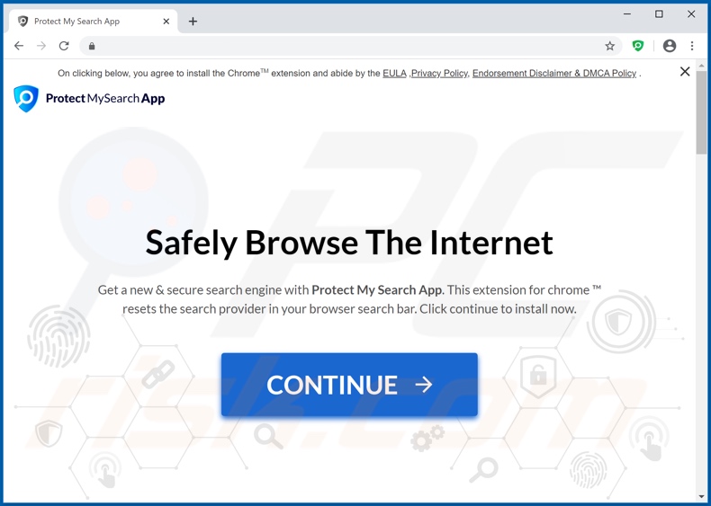 Website used to promote Protect My Search App browser hijacker