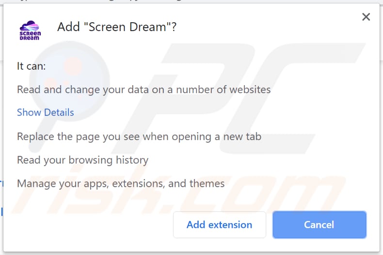 screen dream browserkaper vraagt toestemming om geinstalleerd te worden