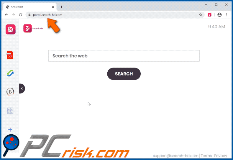 SearchHD browser hijacker appearance (GIF)