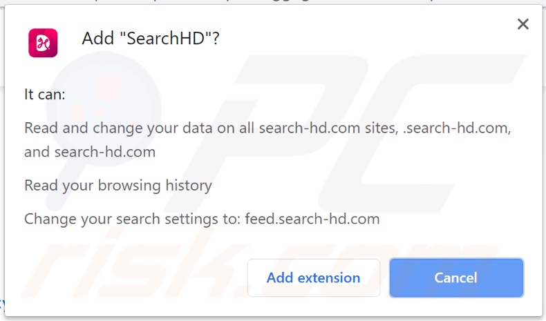 SearchHD browser hijacker asking for permissions