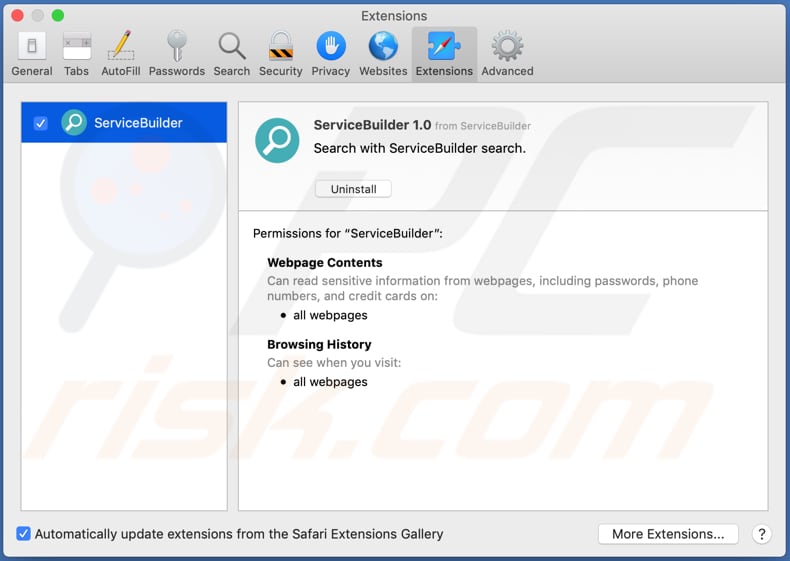 servicebuilder adware geinstalleerd op safari