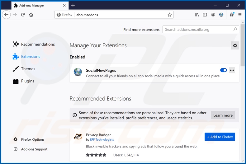 Removing search.socialnewpagessearch.com related Mozilla Firefox extensions