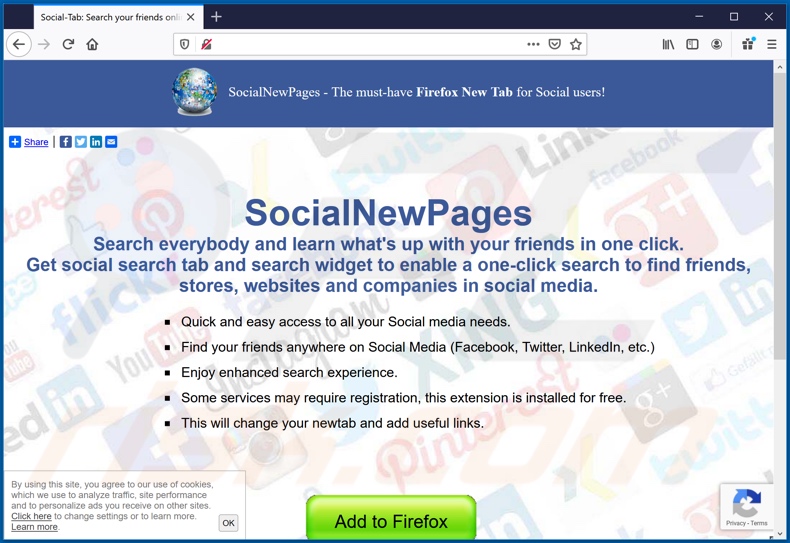 Website used to promote SocialNewPages browser hijacker