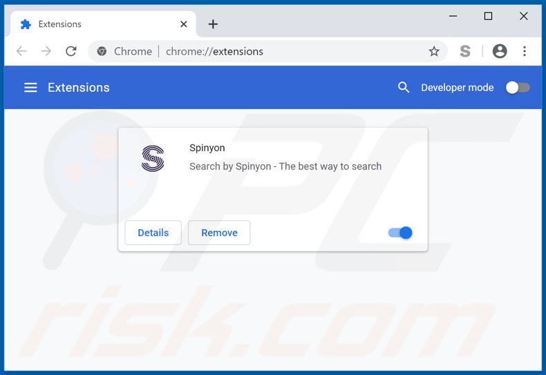 Verwijder aan feed.spinyon.com gerelateerde Google Chrome extensies