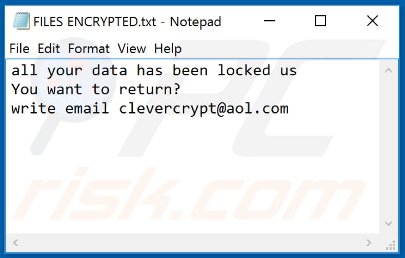 TRAMP ransomware tekstbestand (FILES ENCRYPTED.txt)