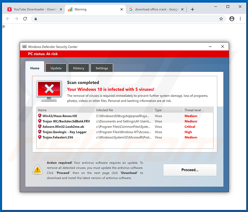 Your Windows 10 is infected with 5 viruses! pop-up oplichting