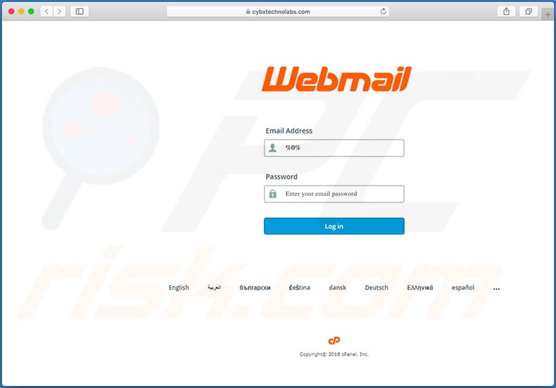 Valse webmail-inlogsite (cybxtechnolabs.com)