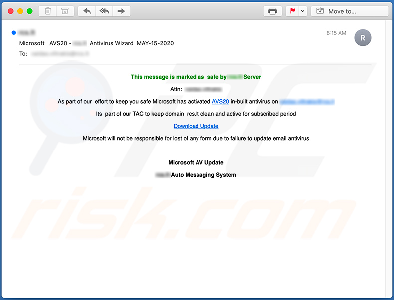 Scam-e-mail die de cybxtechnolabs.com-website promoot (2020-05-15)