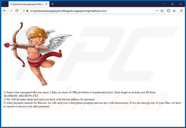Kupidon ransomware website