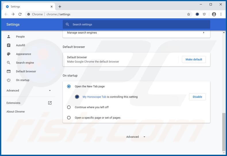 Verwijderen van hmyhoroscopetab.com uit Google Chrome startpagina