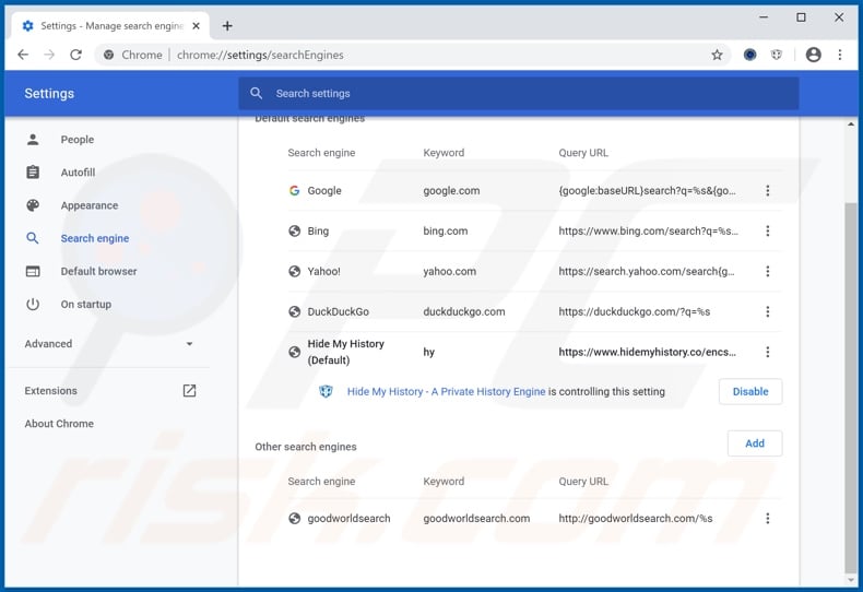 Hmyhoroscopetab.com uit de standaardzoekmachine van Google Chrome verwijderen