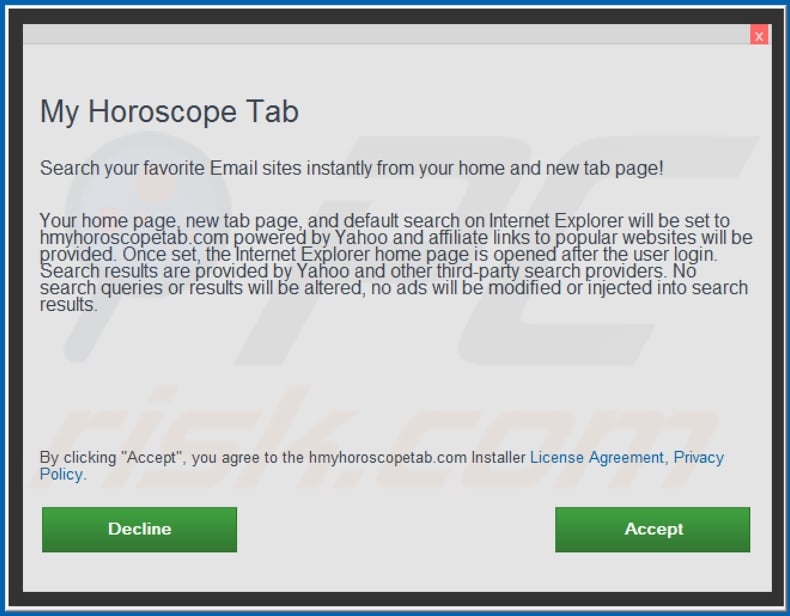 Officieel My Horoscope Tab browser hijacker installatie-instelling