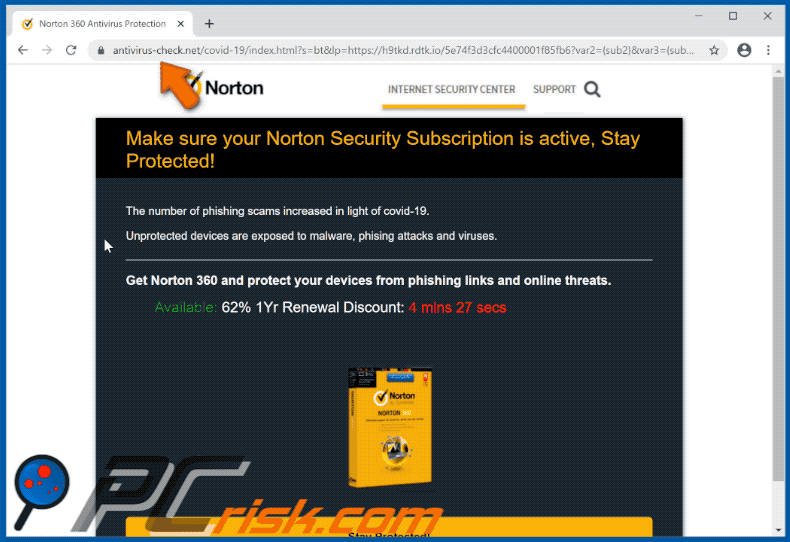 antivirus-check.net website afleveren Norton Subscription Has Expired Today pop-up scam
