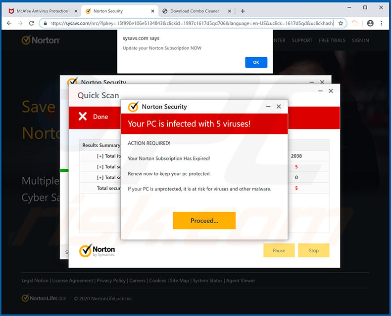 Norton subscription has expired today pop-up scam