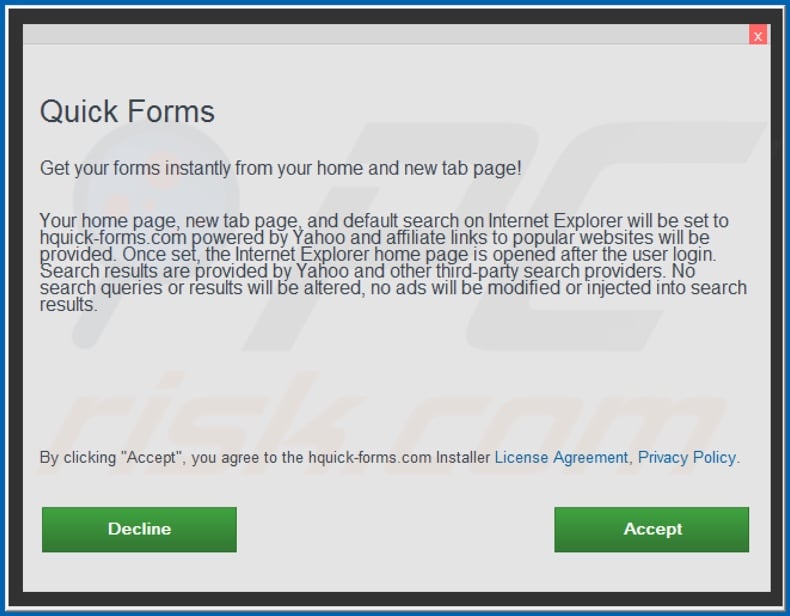 Officieel Quick Forms browser hijacker installatie setup
