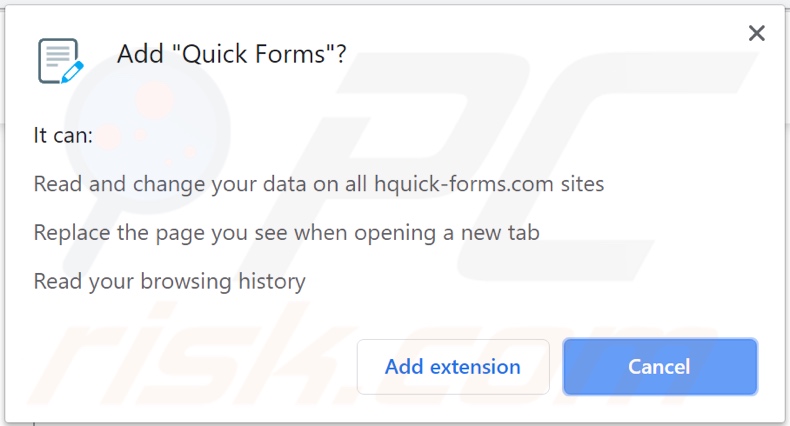 Quick Forms browser hijacker toestemming vragen