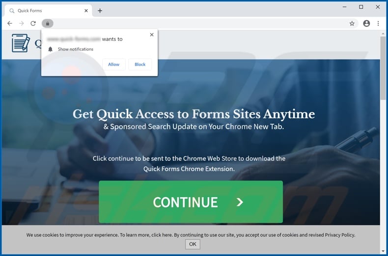 Website used to promote Quick Forms browser hijacker