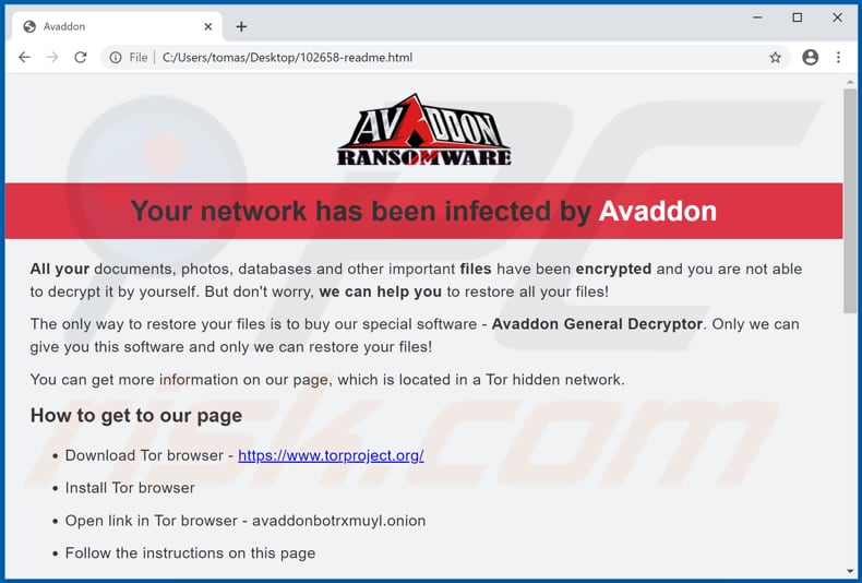 Avaddon decrypt instructions (readme.html)