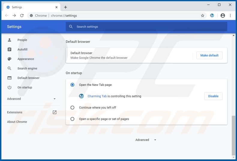 Removing charming-tab.com from Google Chrome homepage