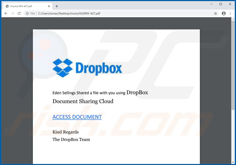 dropbox e-mail scam pdf-document leidt naar dropbox