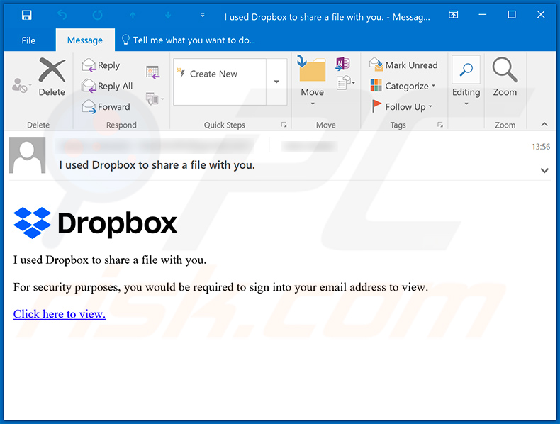 Dropbox Email Scam e-mail spamcampagne