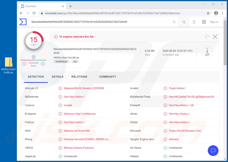 Mekotio malwaredetecties op VirusTotal