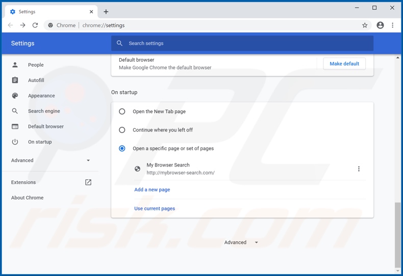 Removing mybrowser-search.com from Google Chrome homepage