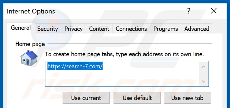 Removing search-7.com from Internet Explorer homepage