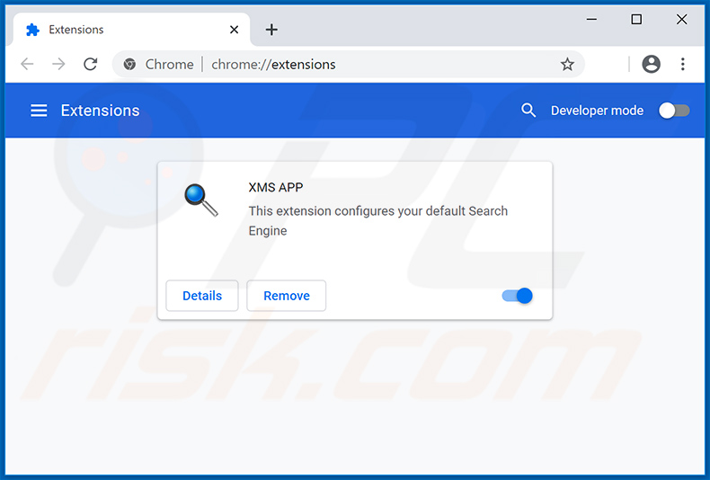 XMS APP - a browser-hijacking extension designed to promote searchred01.xyz fake search engine