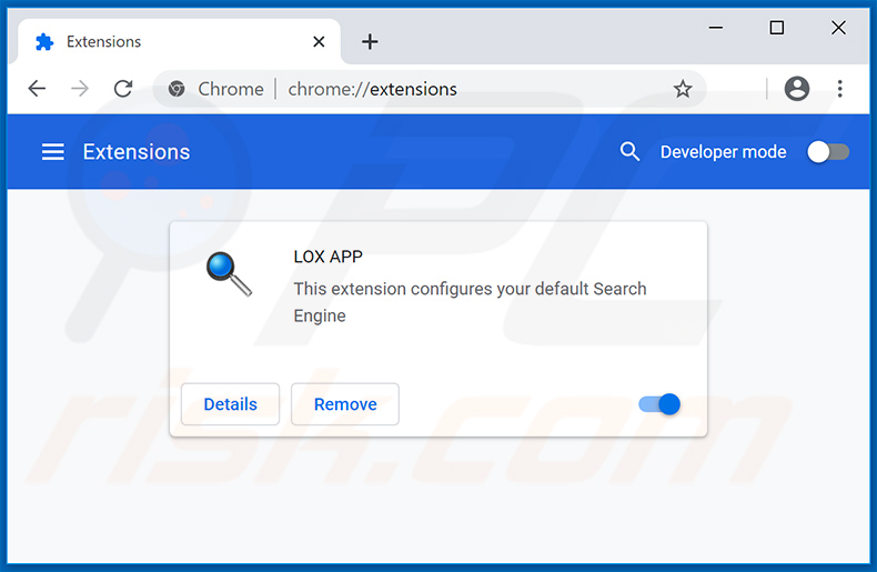 LOX APP Chrome extension promoting searchred01.xyz