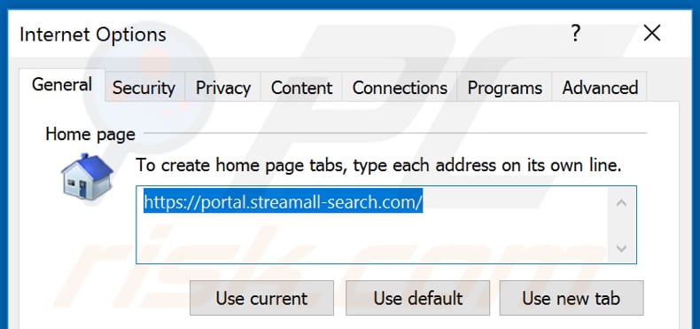 Removing streamall-search.com from Internet Explorer homepage