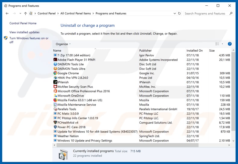 streamall-search.com browser hijacker uninstall via Control Panel