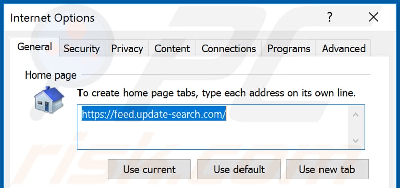 Removing update-search.com from Internet Explorer homepage