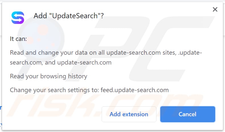 updatesearch browser hijacker asks for a permission to be installed