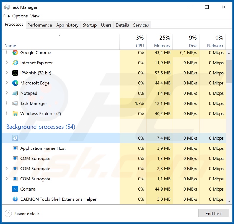 VenomRAT malware proces in taakbeheer