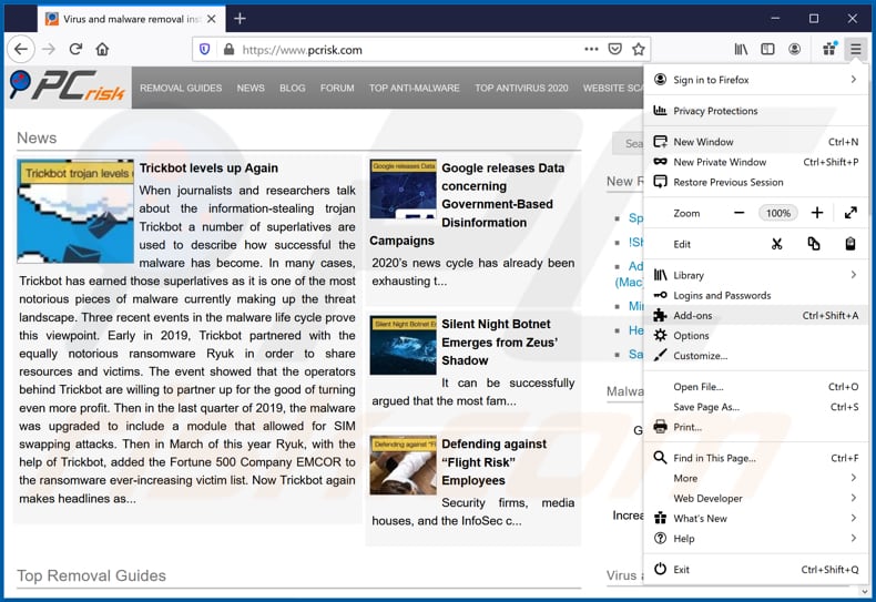 Het verwijderen van frauduleuze extensies uit Mozilla Firefox stap 1