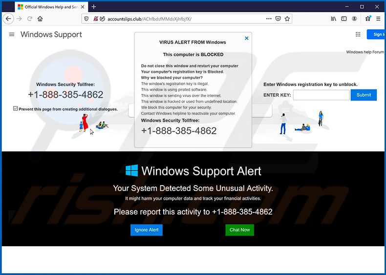 VIRUS ALERT FROM Windows pop-up scam (2020-06-18)