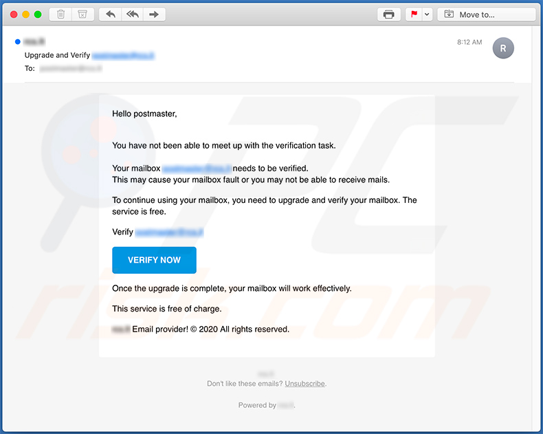 Spam-e-mail die de phishingwebsite van general.farhat.ca promoot