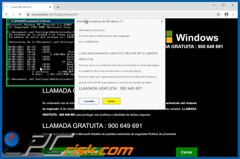 Spaanse variant van Error # 0x80092ee9 pop-up oplichterij