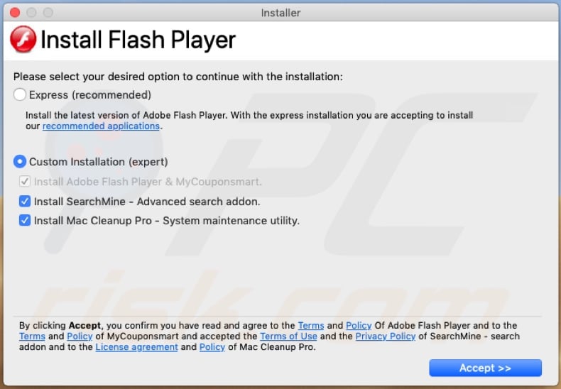 Example of a rogue installer proliferating browser hijackers