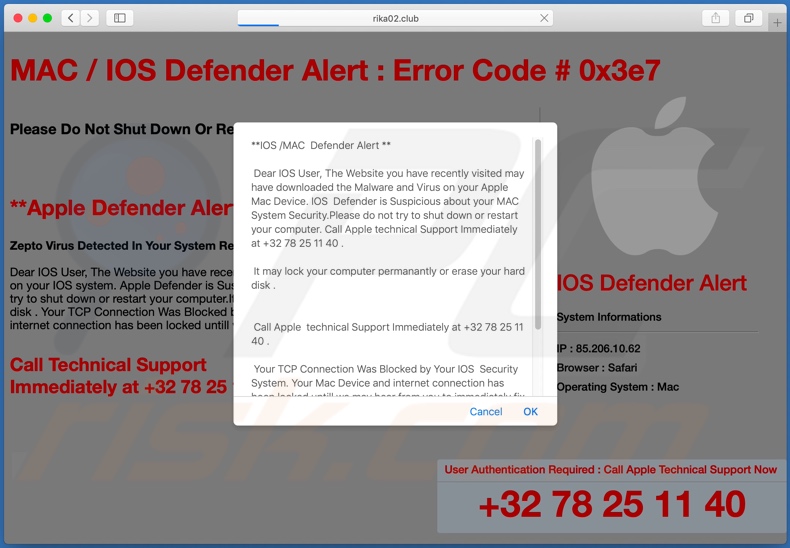 IOS /MAC Defender Alert scam