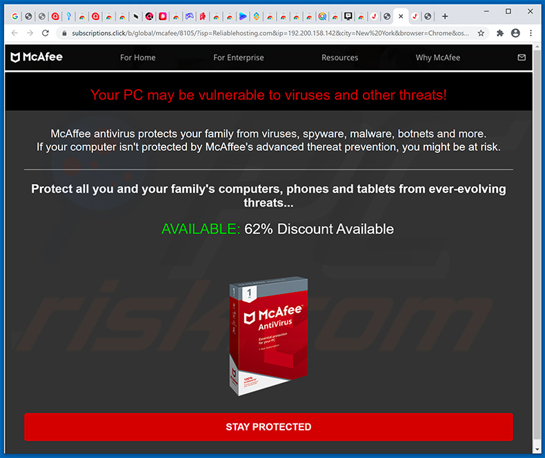 subscriptions.click afleveren Your McAfee Subscription Has Expired scam
