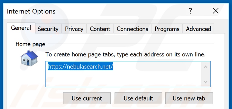 Removing nebulasearch.net from Internet Explorer homepage