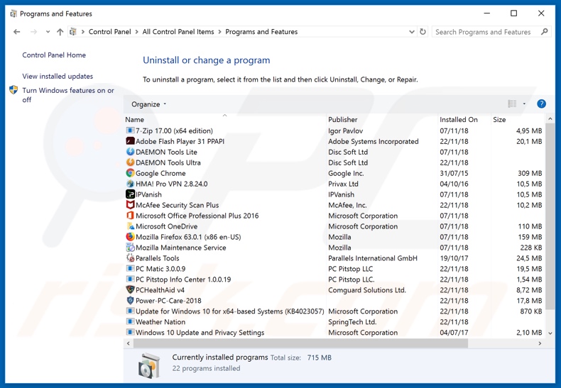 De nebulasearch.net browserkaper verwijderen via het configuratiescherm