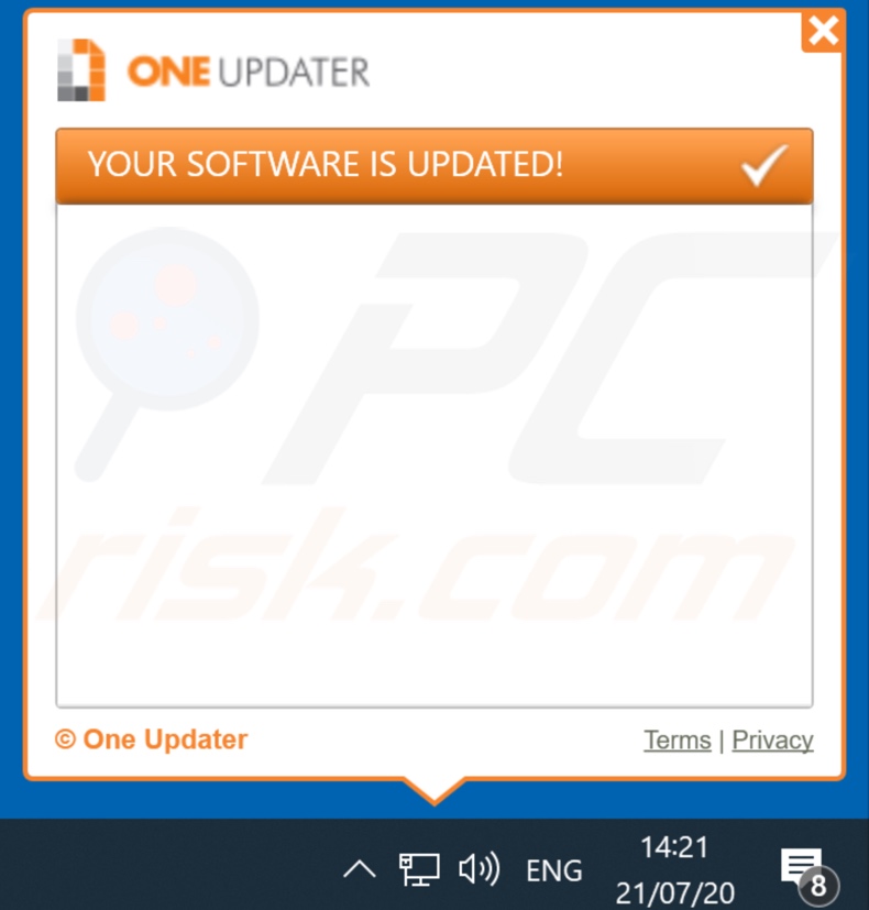 OneUpdater adware vertoont een pop-up