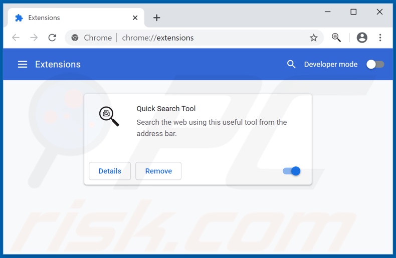 Quicksearchtool.com gerelateerde Google Chrome extensies verwijderen