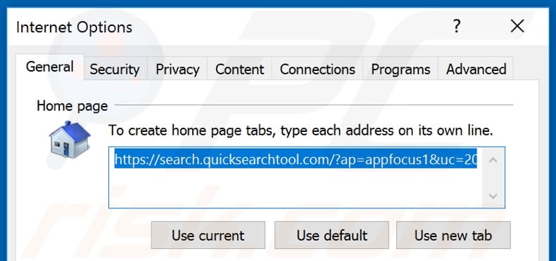Quicksearchtool.com verwijderen als startpagina in Internet Explorer