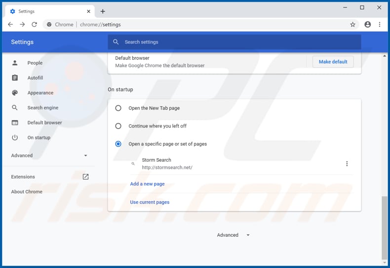 Verwijder stormsearch.net als startpagina in Google Chrome