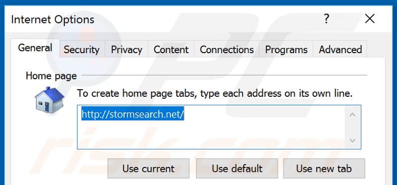 Verwijder stormsearch.net als startpagina in Internet Explorer
