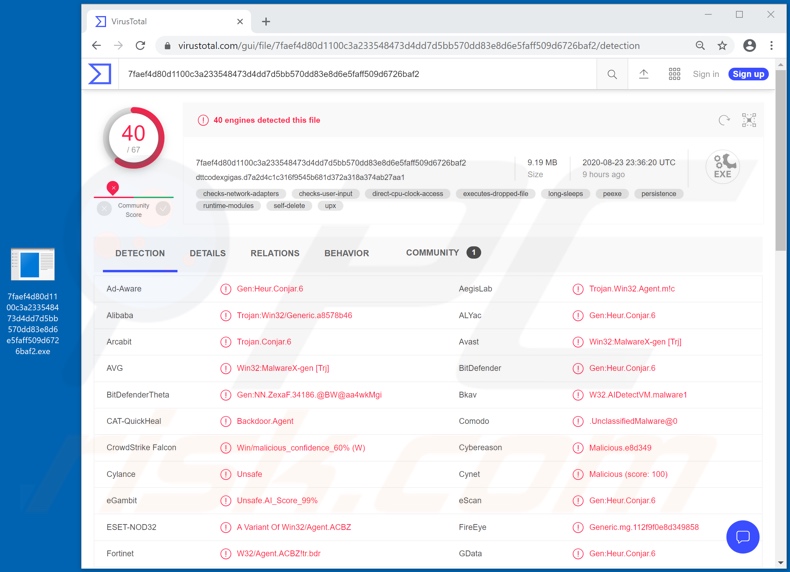 BitRAT malware detections on VirusTotal